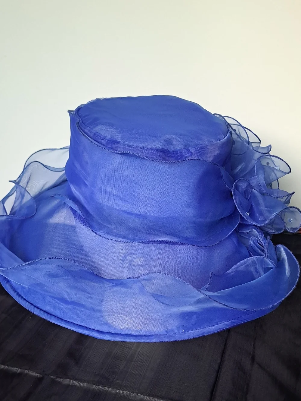 Elegant Royal Blue Women's Dress Hat with Organza Rosettes